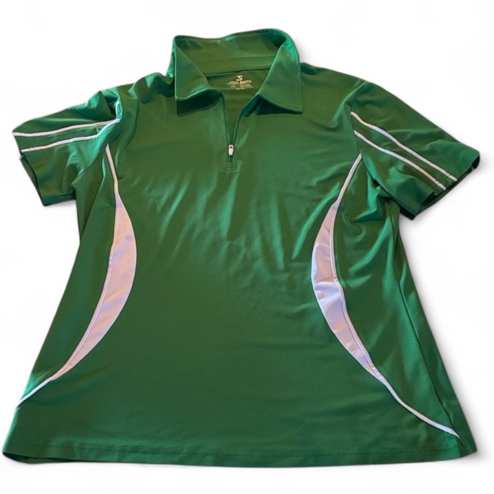 Jack Smith XL Pickleball Shirt/ Golf Shirt Green White Tennis Shirt Short Sleeve